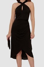 Adrianna Papell Womens' Black Sleeveless Halter Crossover Hem Dress Size 14