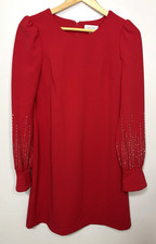 Calvin Klein Size 6 Small Red Stretch Crepe Embellished Puff Sive Formal Dress