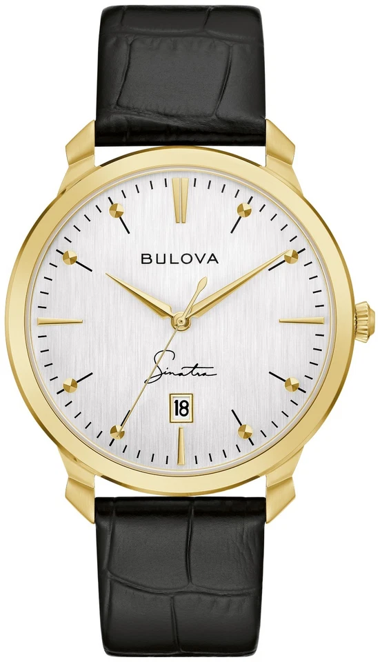 Bulova Men's Frank Sinatra Date Window Black Leather Quartz Watch 41MM 97B204