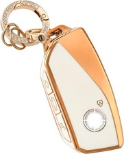 Key Fob Cover with Keychain, Special Car Key Case Compatible -Gold White