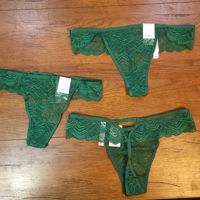 (3) Auden Womens Medium (8-10) Nylon Lace Thong Underwear Target Lingerie Green