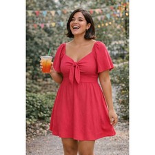 Dokotoo XL Hot Pink Fit & Flare Dress – Tie Front, Flutter Sleeves