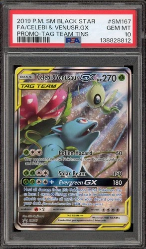 Pokemon Celebi & Venusaur GX Tag Team Tin Black Star Full Art Promo SM167 PSA 10