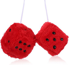 Fuzzy Dice Pair 2.36  of Decorative Red Fuzzy Plush Dice for Car Mirror Interior