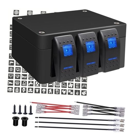 /Marine Rocker Switch Box Waterproof 12V 3 Gang Blue LED Light Toggle Switch 