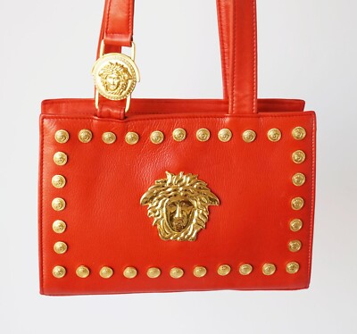 Auth Gianni Versace Couture Medusa Red Leather Shoulder Bag
