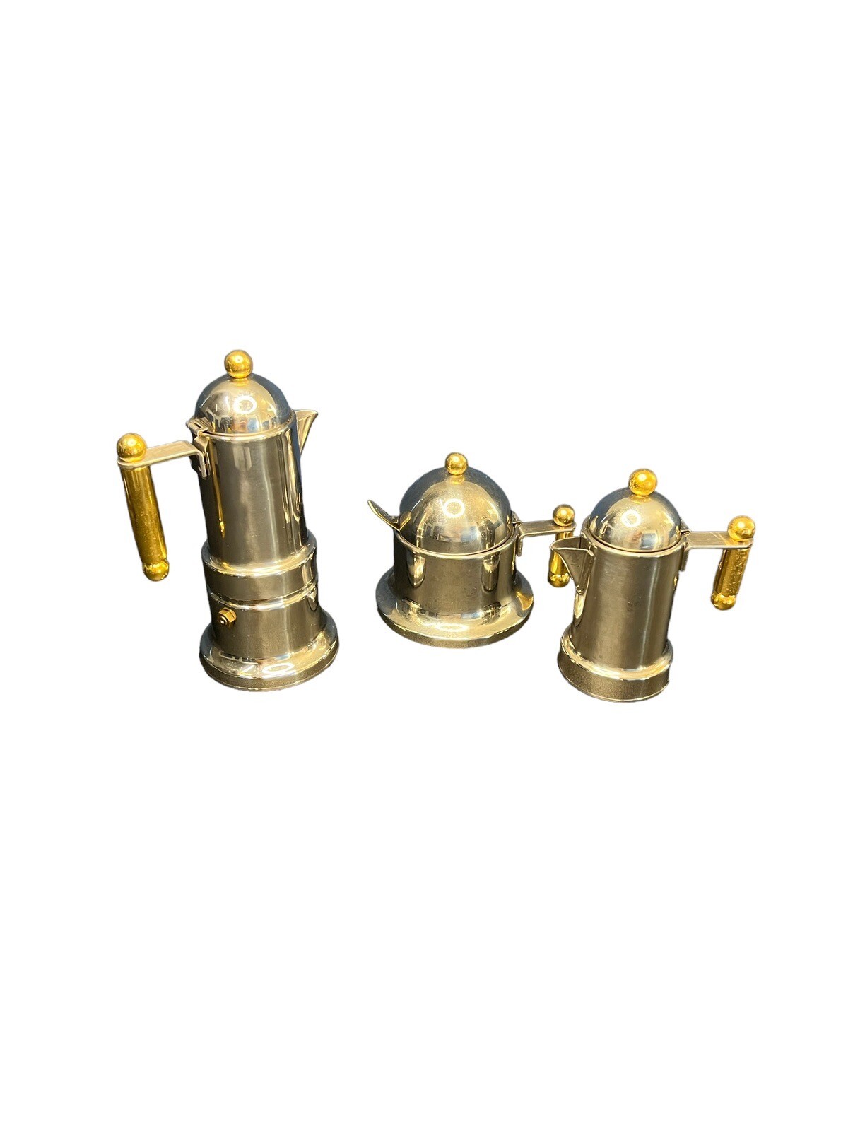 VEV VIGANO 18/10 STAINLESS STEEL & BRASS ESPRESSO COFFEE SET