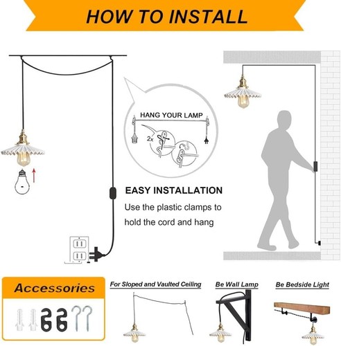 White Ceramic Plug-in Pendant Light with On/Off Switch, E26 Socket and 59" Ad... - Picture 3 of 8