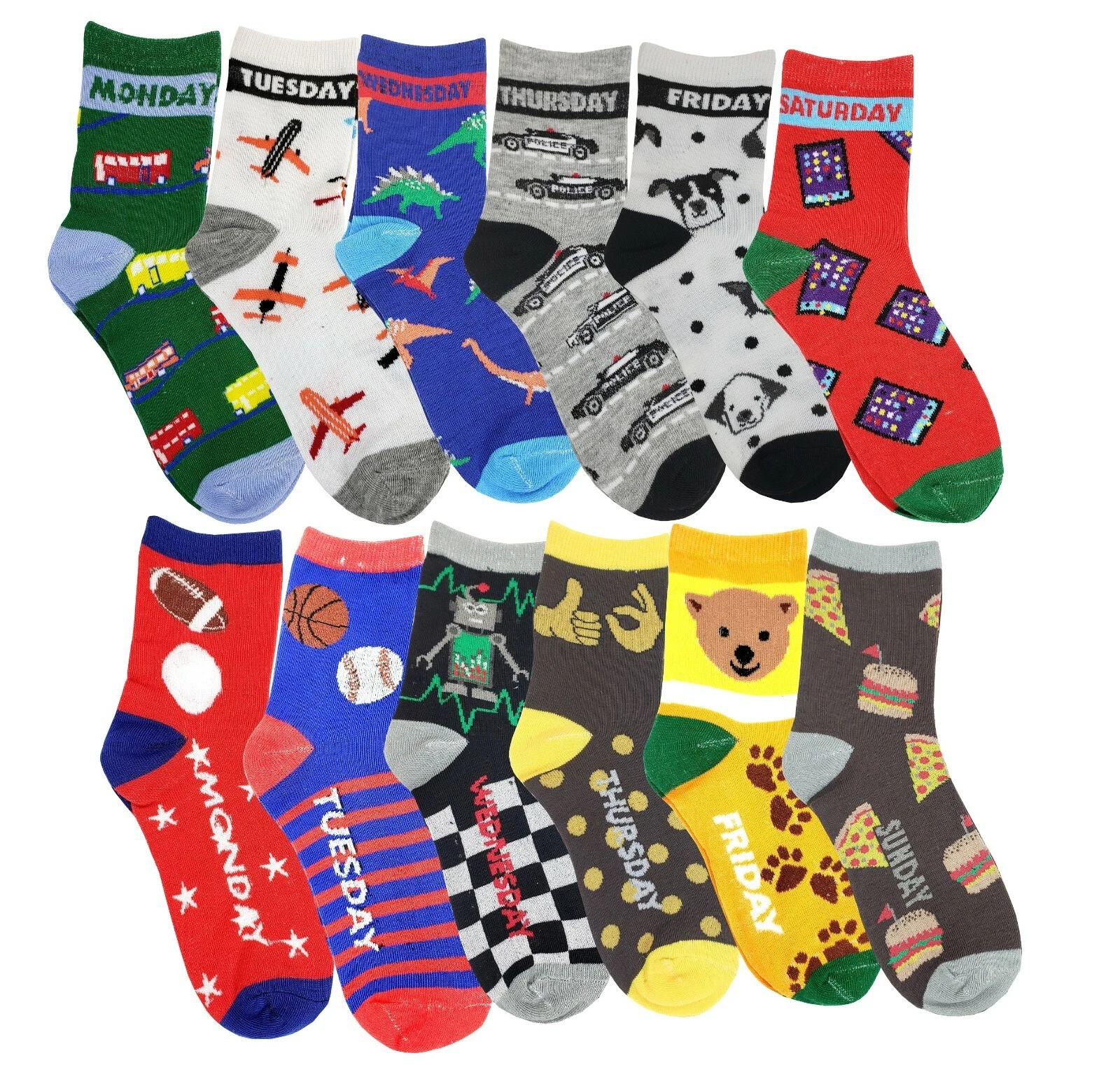 Different Touch 12 Pairs Kids Christmas Assorted Novelty Design Crew Socks