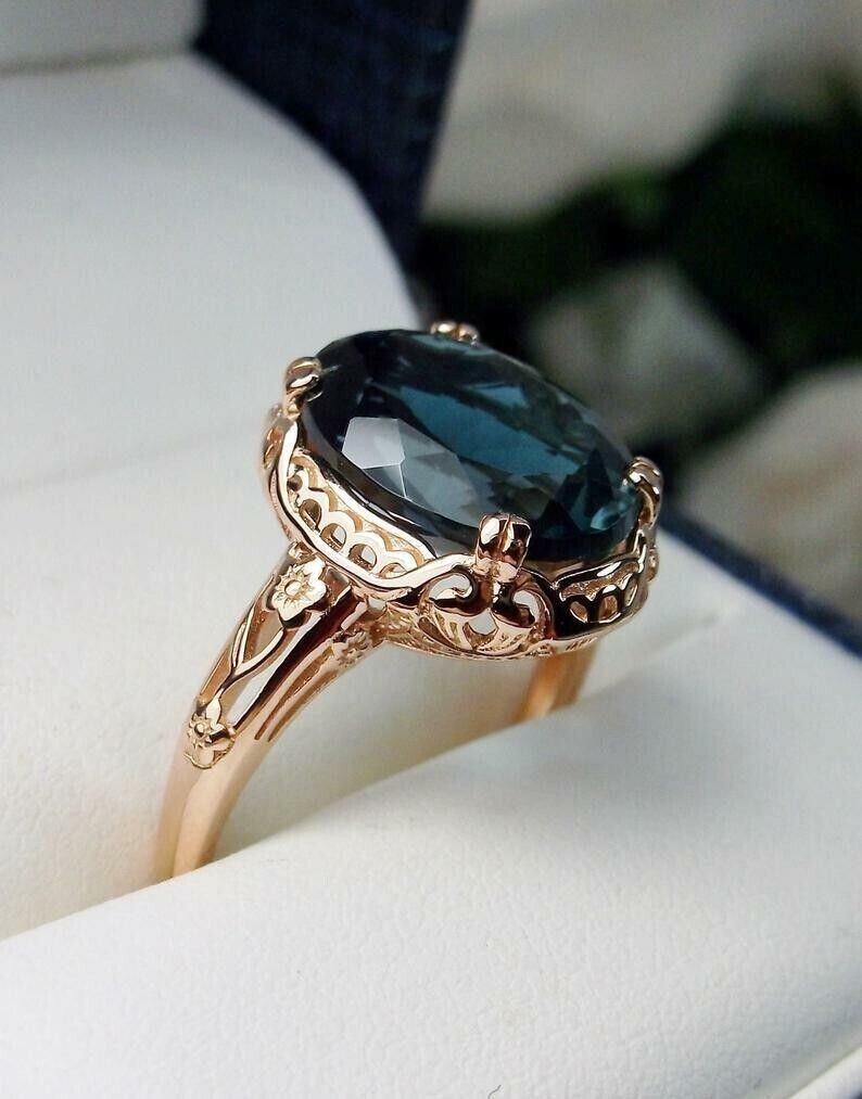 3Ct Oval Lab Created London Blue Topaz Wedding Ring 14K Rose Gold