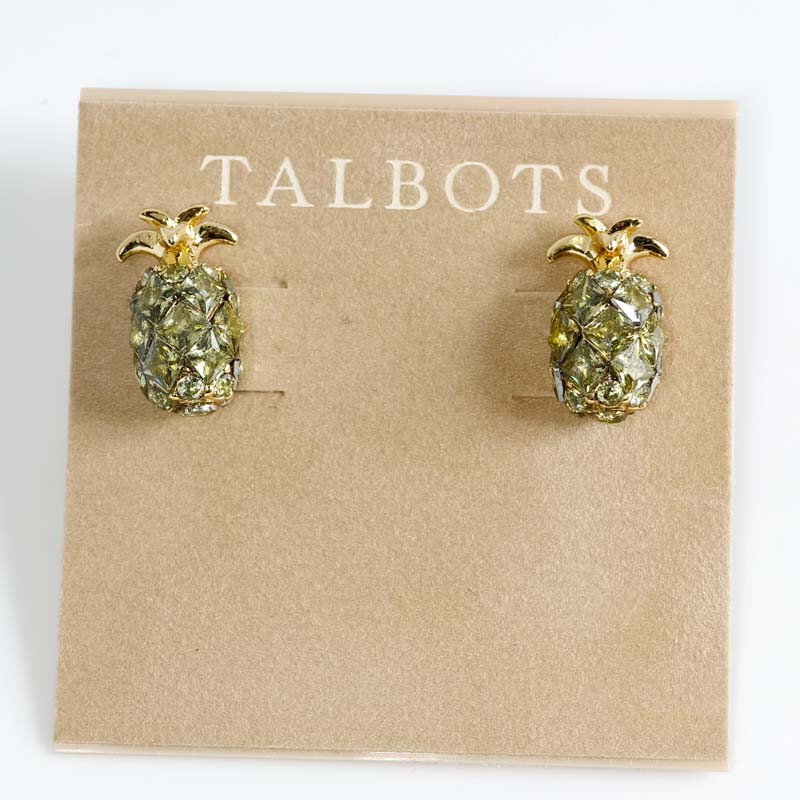 Talbots CZ Pineapple Stud Earrings for Women Fashion Gift Vacation Party Jewelry