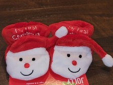 BE JOLLY My First Christmas Baby Santa Claus Slippers / booties SIZE 0-6 MONTHS