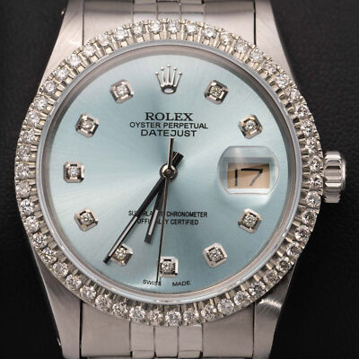 Rolex Datejust 16014 Diamant Lünette Jubiläum Uhr 36mm Eisblau Dial, 1.25ct