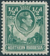 Northern Rhodesia 1938 SG25 &frac12;d green KGVI Giraffe Elephants MLH