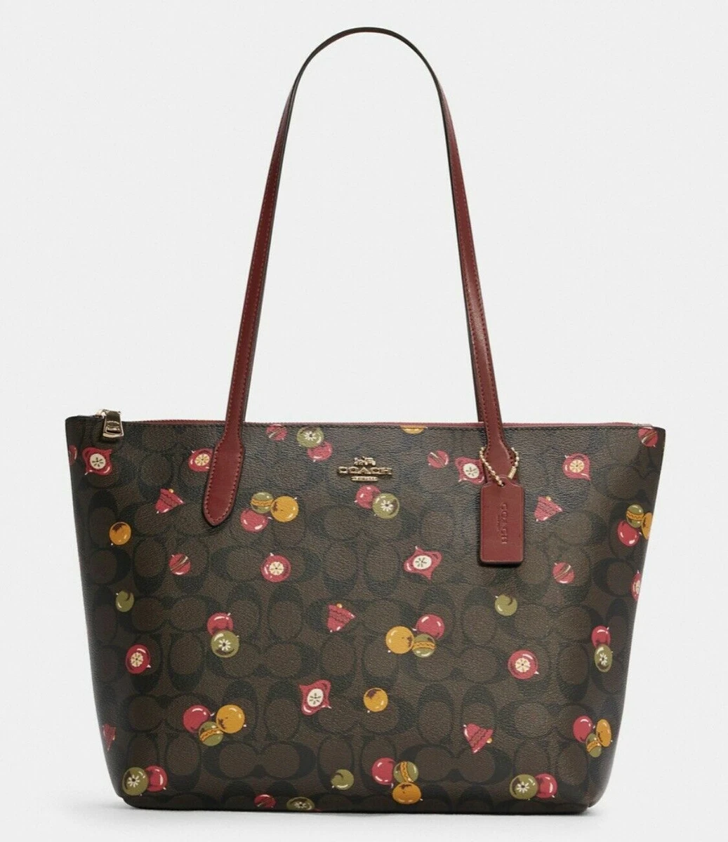 COACH Signature Zip Top Tote Shoulder Bag Ornament Print Handbag Purse NWT