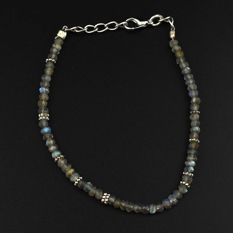 24 Cts Earth Mined 6" Long Labradorite Faceted Beads Bracelet Jewelry JK 67E321 - Image 2 of 2