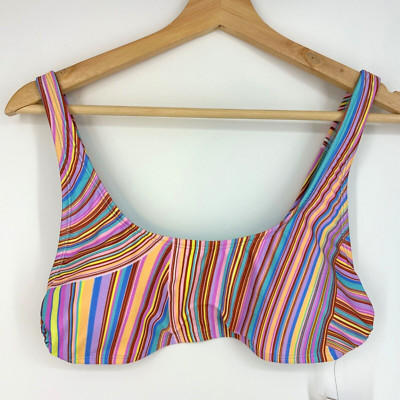 No Boundaries Juniors Large In The Flow Ring Side Bralette Swim Top Multi Stripe
