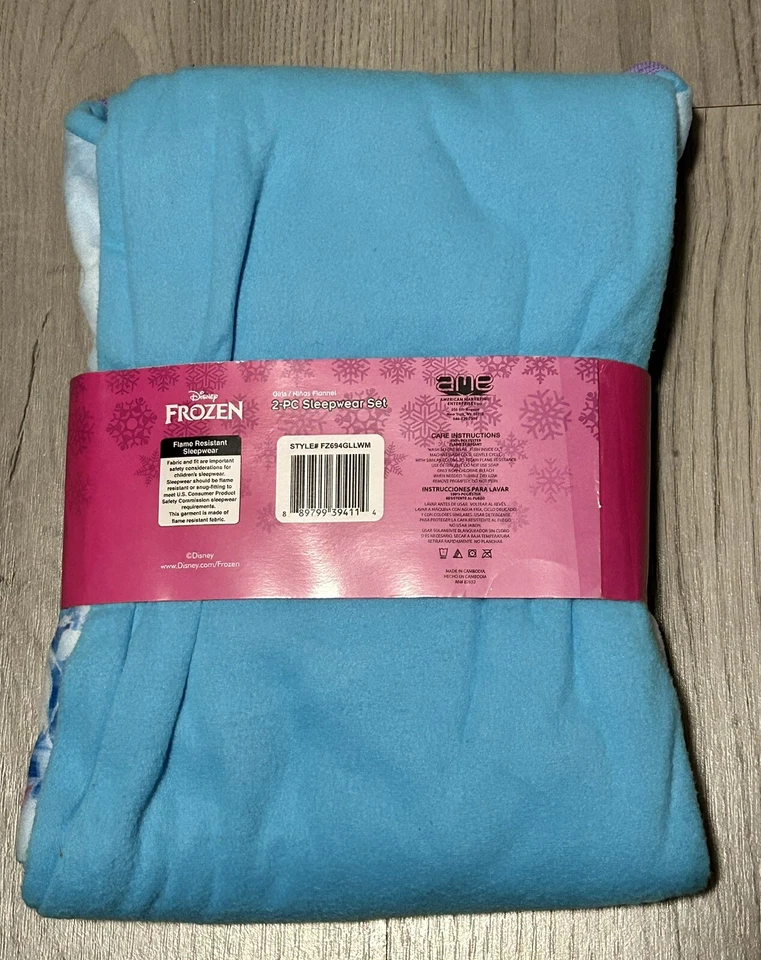 Disney Frozen Pajama Set 2 Piece Girls 10/12 Blue Long Sleeve Fleece New - Image 2 of 4