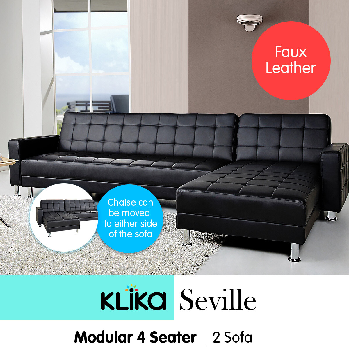 Leather Corner Sofa With Chaise Lounge | Baci Living Room