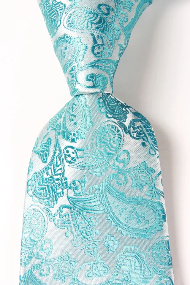 Классический пейсли Aqua Серебряный Jacquard шелк мужской галстук галстук носовой платок запонки комплект - Изображение 2 из 4