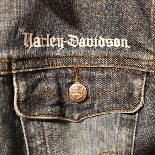 Women's Harley Davidson Studded Rhinestone Pink Wings Denim Jacket size 2W - Picture 3 of 13