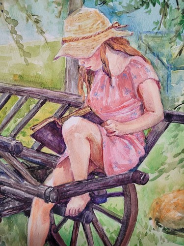 Read, Original Watercolor painting,Contemporary, Size 10"x12.8",2023,US - Picture 3 of 8