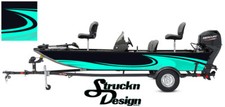 Black Teal Swirl Graphic Abstract Design Wrap Fishing Bass Boat Vinyl Decal USA 