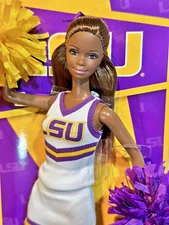 LSU Barbie African-American Collector Pink Label Cheerleader Doll Mattel W3458🟡