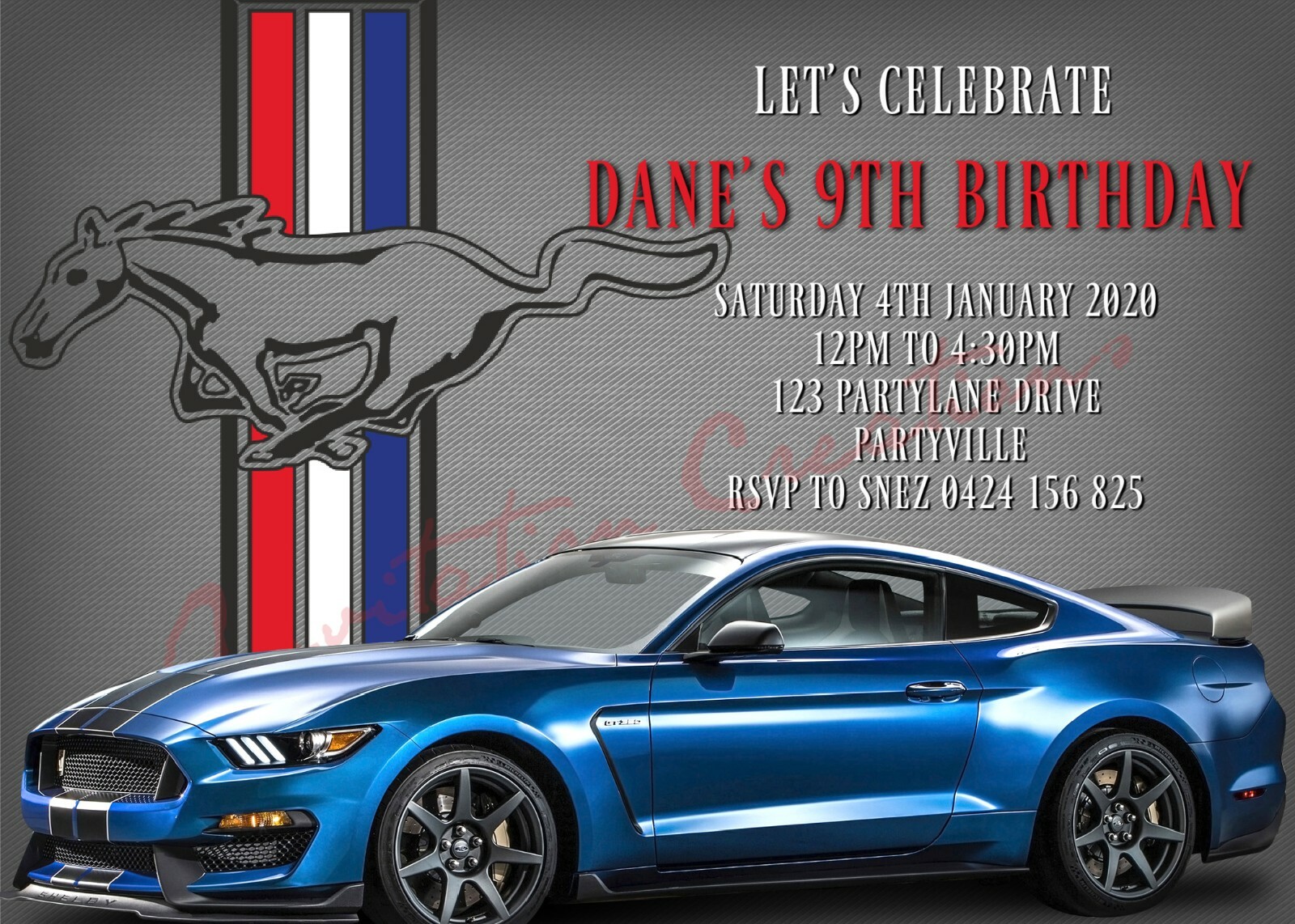 DIY Print Custom BOYS CARS GT MUSTANG BLUE Birthday Party Invitations | eBay