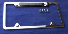 Mirror Chrome Stainless Steel License Plate Frame with Real Carbon Fiber Insert