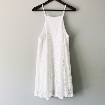 Papaya White Lace Dress Sz L Overlay Lined Sleeveless Flowy A-Line Summer Dress Papaya White Lace Dress Sz L Overlay Lined Sleeveless Flowy A-Line Summer Dress