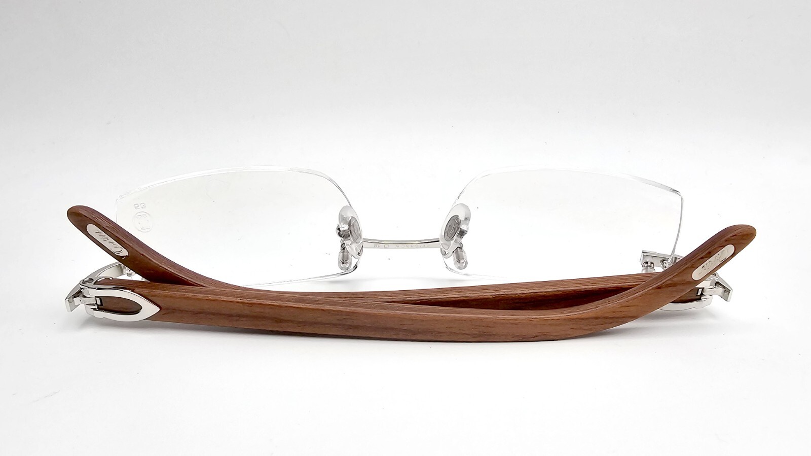 NEW! Authentic Cartier Brown Wood Silver Glasses image 4