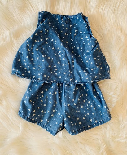 Limited Too Girls' Sz 5 Romper Chambray Aztec Triangles Blue Pink - Picture 6 of 12