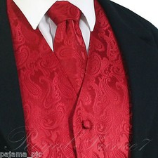 Red Men's Paisley Design Tuxedo Suit Dress Vest Waistcoat  Necktie wedding 20CC