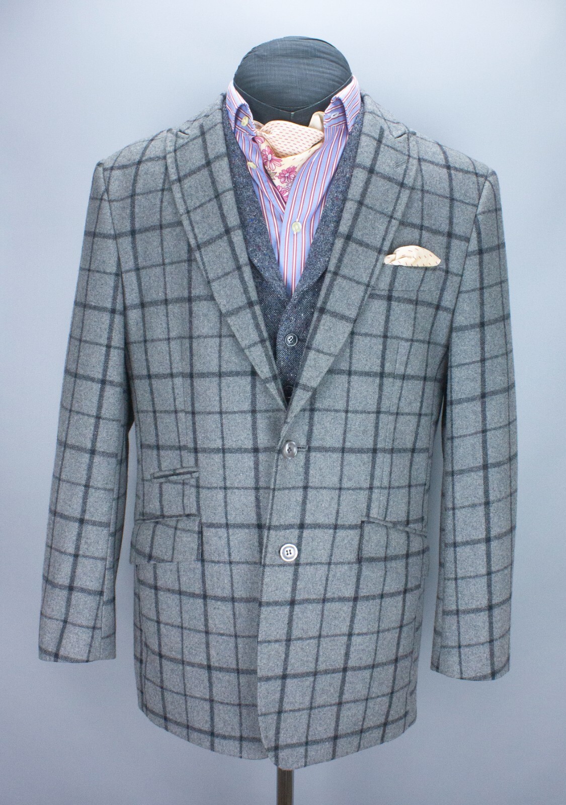 Blazer giacca tweed William Hunt Saville Fila grigio misto lana finestrino quadri 42