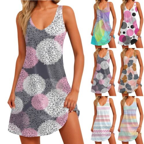 Women's Summer Dress Casual Loose Long Prints Beach Vacation Dresses