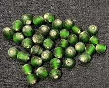 Assortment of  38 Frosted dark  green Czech glass beads 10 to 12mm 