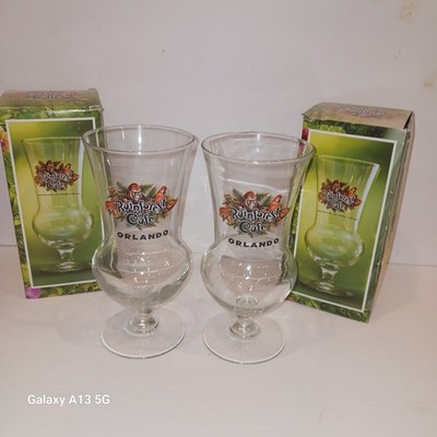 RAINFOREST CAFE ORLANDO HURRICANE FANCY COCKTAIL GLASSES 8  SET OF 2 Brand New!