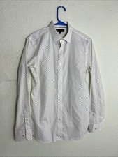 Banana Republic Womens Tailored Fit Button Down Shirt White Polka Dot Small