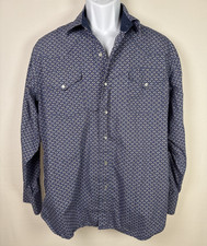 Ely Cattleman Western Shirt Men's Sz L Pearl Snap Button Blue Geometric Pattern