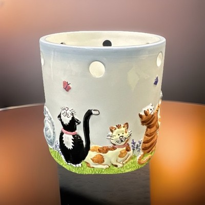 Waxcessiories  Cat Tales  Large Jar/Candle Holder Ceramic Handpainted Decor 2000