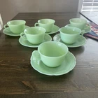 Set Of 6 Vintage Jadeite Green Fire King “ALICE” Pattern Tea Cup And Saucer 6.25