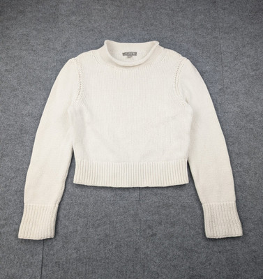 J Crew Roll Neck Sweater Womens Small Cotton Fisherman Preppy Old Money Cream 