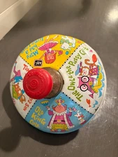 Vintage 1960s J. Chein Tin Litho Spinning Top – Nursery Rhyme Theme USA – Works!