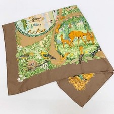   Hermes Carre 90 Animal Print Silk Scarf Made In France, Women'S Brown