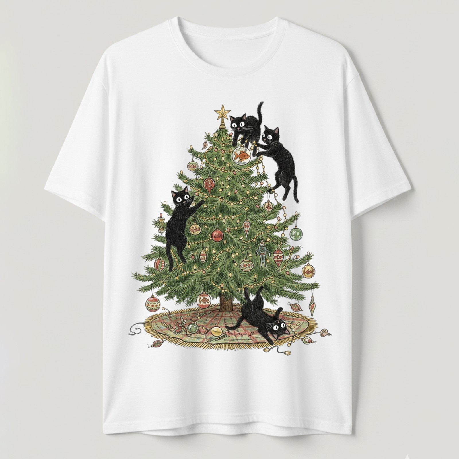 Funny Black Cats Climbing Christmas Tree T-Shirt Holiday Cat Lover Xmas Gift Tee