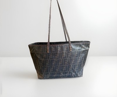 Fendi FF Zucca Roll Tote Dark Brown and Purple Leather Interior