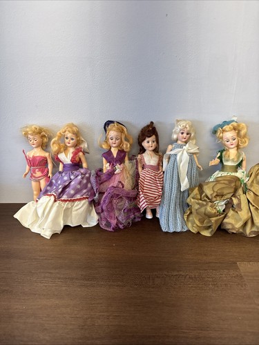 Lot of 6 Hard Plastic 7” Hinged Headed with Sleepy Eyes Doll