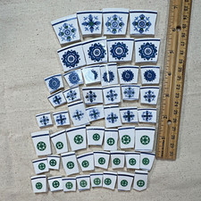 Glossy Ceramic Mosaic Tiles 1in Square Blue Green White Floral Vintage 50