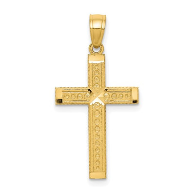 10K Yellow Gold Studded Texture Cross Charm Pendant  1.06 Inch